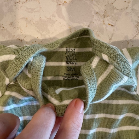 Carter's 3M Green and White Striped Baby Onesie - Picture 2 of 4